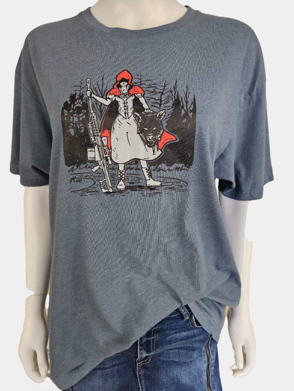 Black On Ammo Crew Neck Short Sleeve Graphics Little Red Riding Hood Tee Size XL